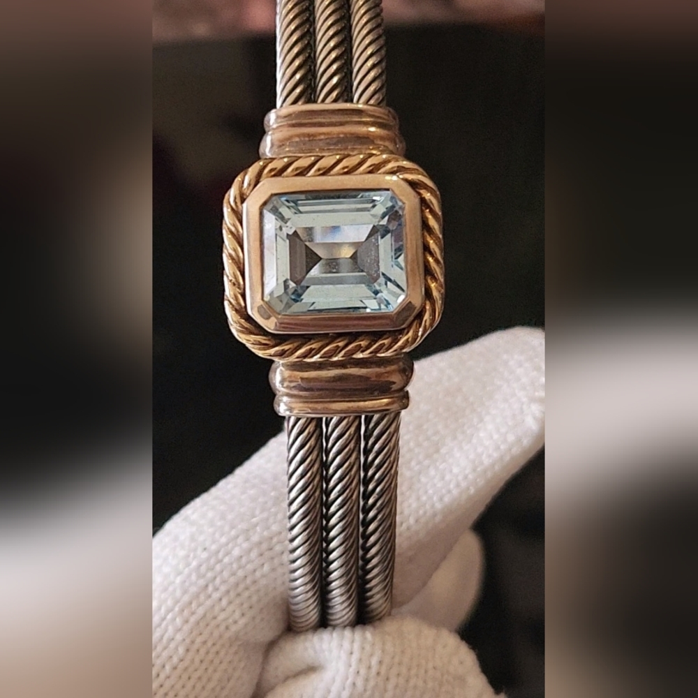 BLUE stone 3 row sterling and 18kt bracelet.